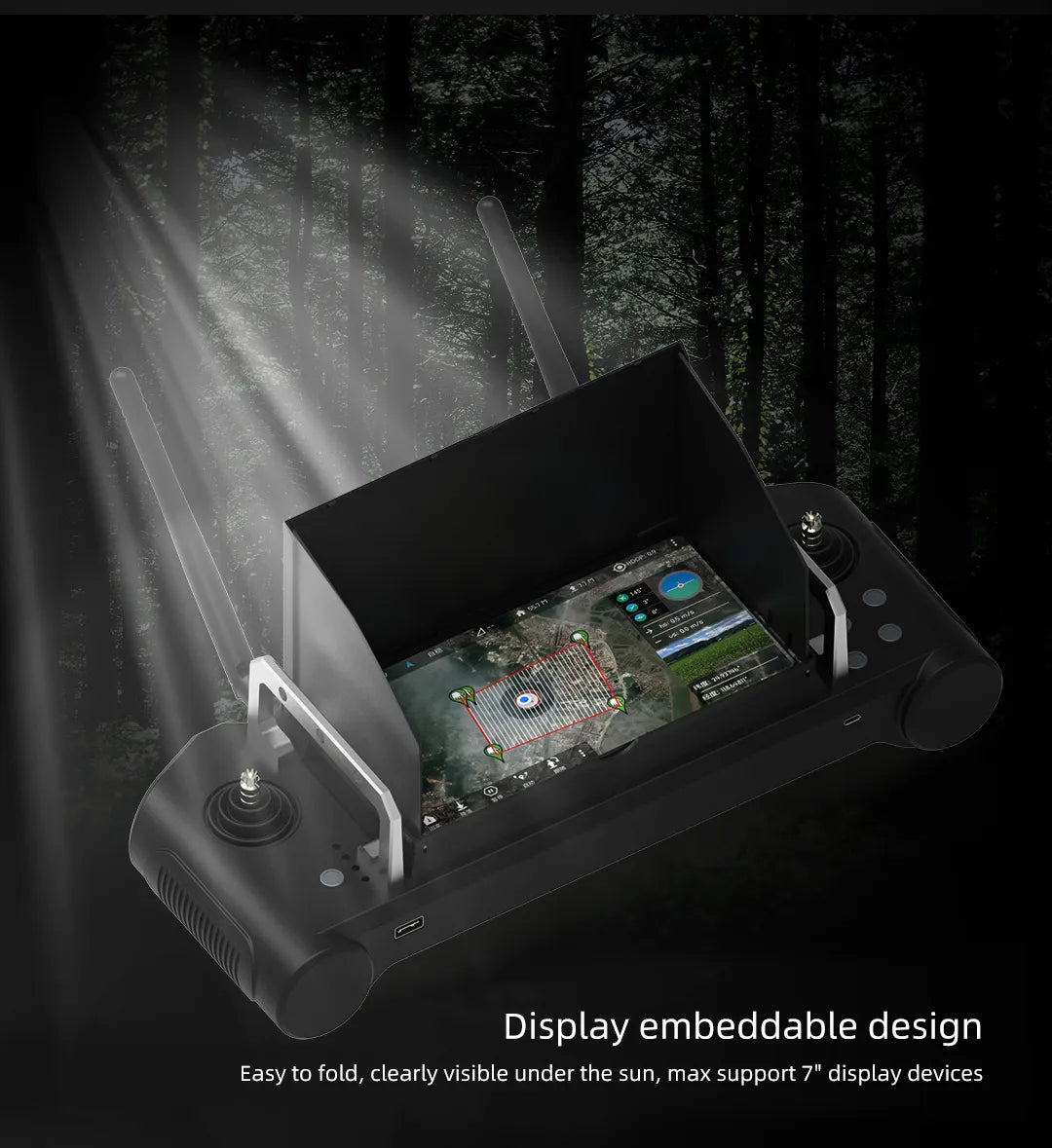 Skydroid SG12 Remote Controller, Clear visibility with 7-inch display suitable for reading in sunlight.