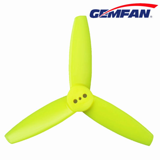 Gemfan 3035 3x3.5in 3-blade bullnose propeller, neon yellow, top view