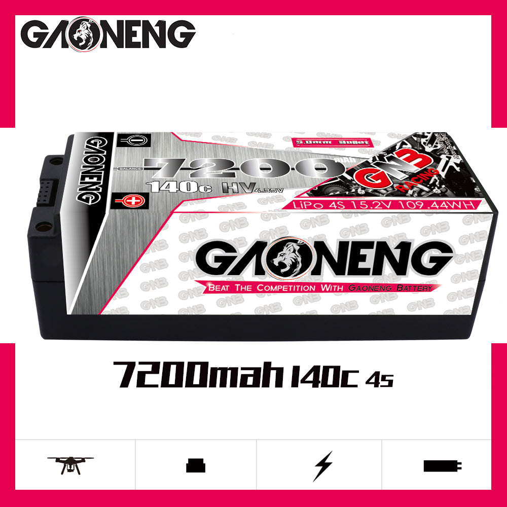 GAONENG GNB LiHV 4S 15.2V 7200mAh 140C 5mm Bullet Hard Case LiPo Battery (ROAR Approved)