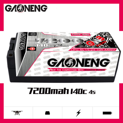 GAONENG GNB LiHV 4S 15.2V 7200mAh 140C 5mm Bullet Hard Case LiPo Battery (ROAR Approved)