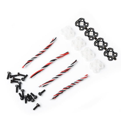 Flywoo digital RGB motor LED set with four small LED boards, TPU protector mounts, wiring leads and screws