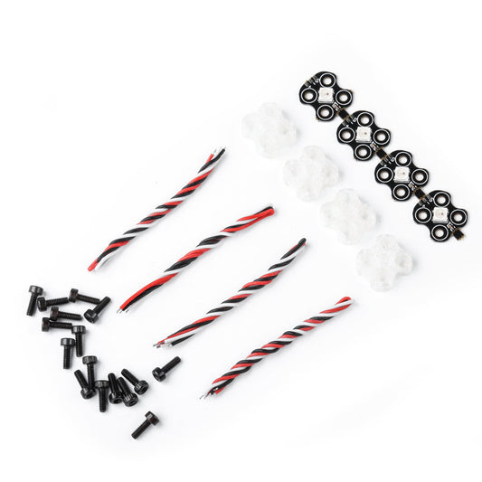 Flywoo digital RGB motor LED set with four small LED boards, TPU protector mounts, wiring leads and screws