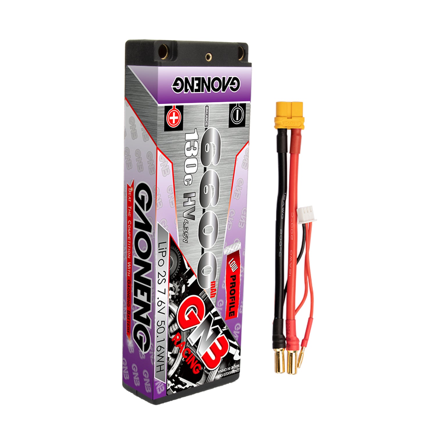 GNB LiHV 2S 7.6V 6600mAh 130C hard case LCG LiPo battery with 5mm bullet leads and balance plug