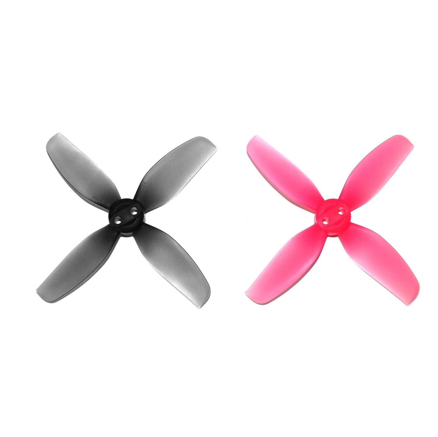 HQProp T3X3X4-A2 3-inch 4-blade propellers for Avata 2, black and pink pair on white