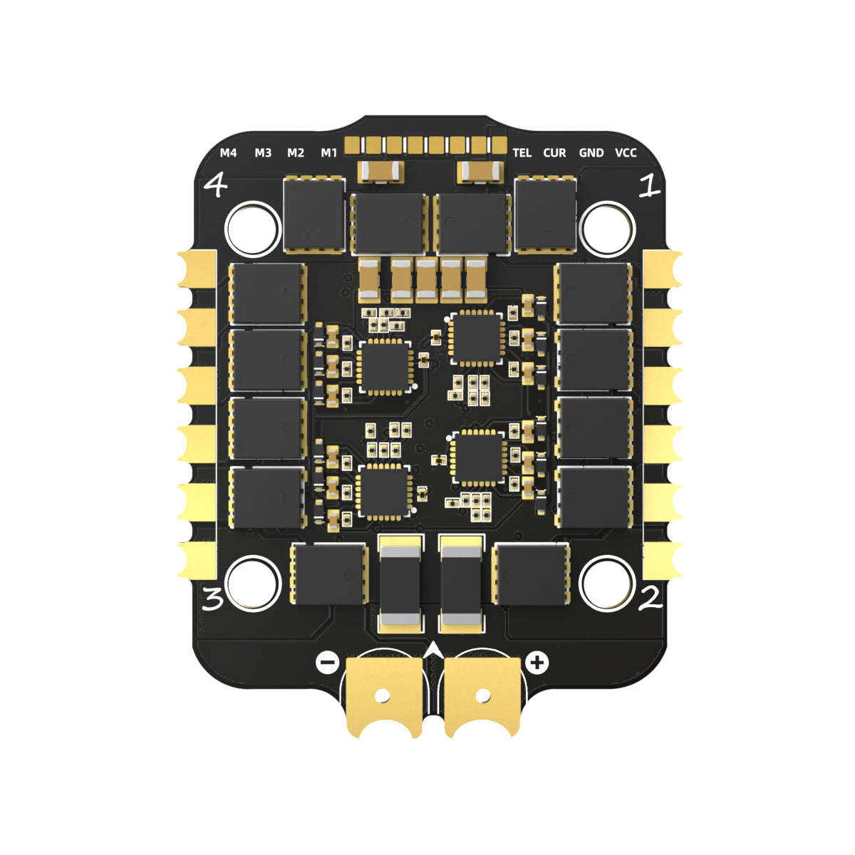 BrotherHobby Returner V1 PRO 30.5x30.5mm 4-in-1 ESC board with M1–M4 motor pads and TEL/CUR/GND/VCC header