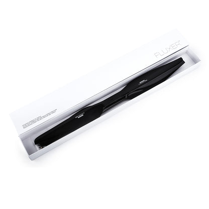 Black Fluxer drone propeller in white retail box, long two-blade design for an 18-inch setup