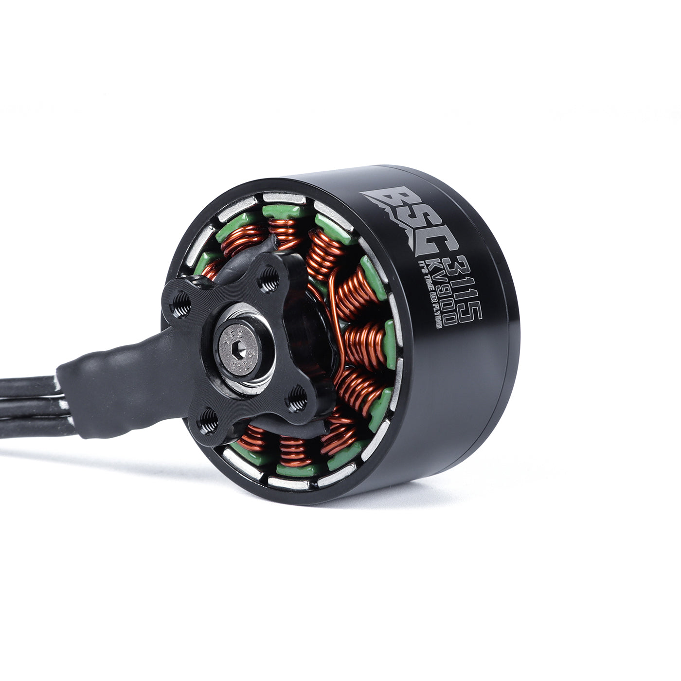 MAD BSC3115 V1.0 FPV drone brushless motor with black can, copper windings, and three motor wires