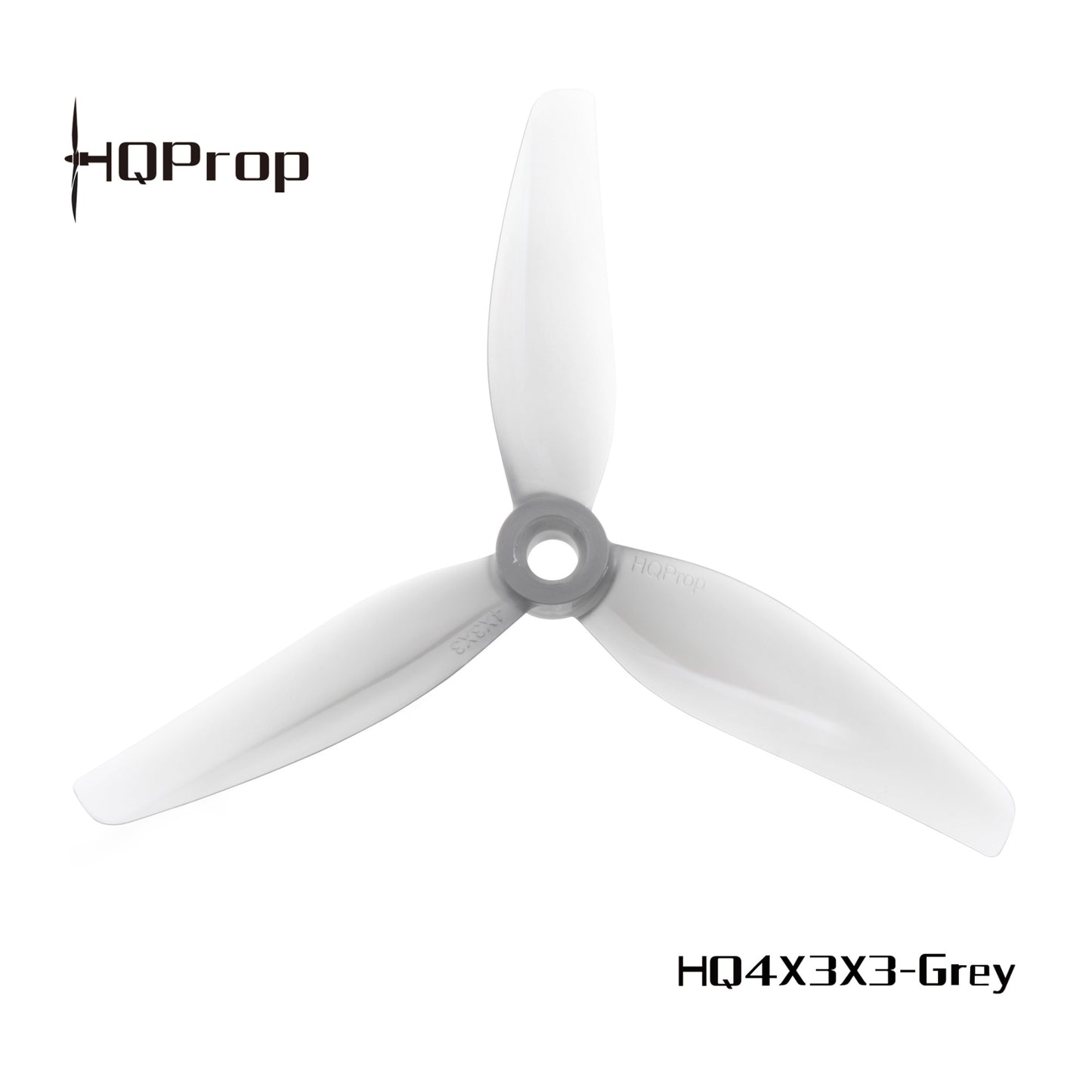 HQProp HQ4X3X3-Grey 3-blade propeller, top view with 5mm center hub opening