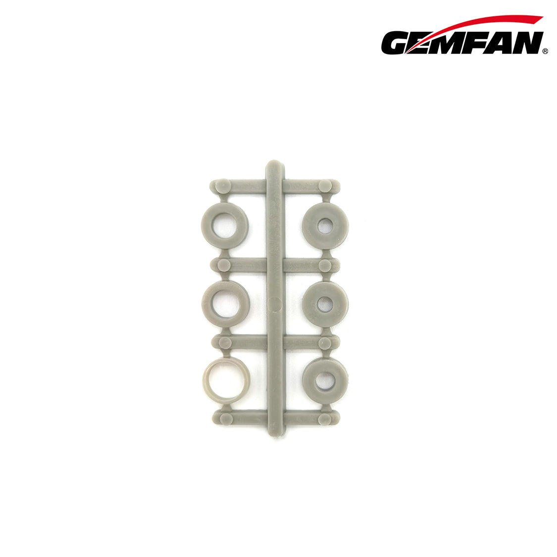 Propeller adapter rings/spacers on a plastic sprue, multiple sizes in light gray