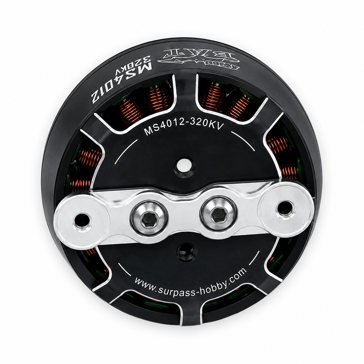 Surpass Hobby MS4012 320KV brushless multirotor drone motor top view with 19mm/32mm mount plate
