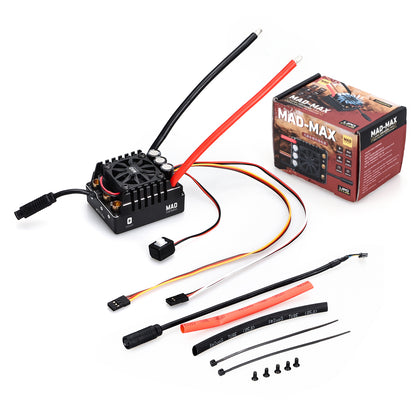 MAD MAX4 160A HV 3-6S Brushless Sensored ESC, Mad Max4 HV brushless sensored ESC with cooling fan, power leads, signal cables, and included hardware