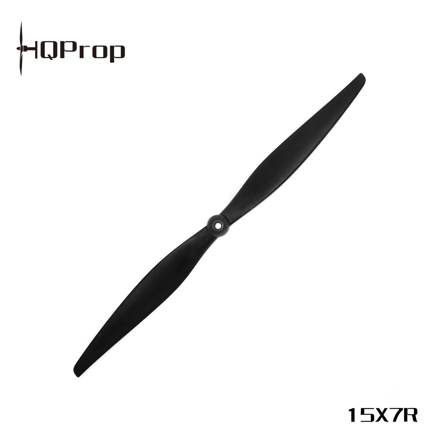 HQProp 15X7R black two-blade propeller, single prop view with size marking