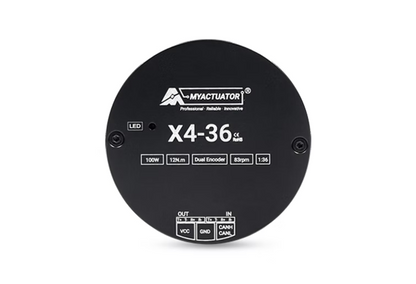 MyActuator X4-36: 100W, 12N.m torque, dual encoder, 83rpm, 1:36 gear ratio.
