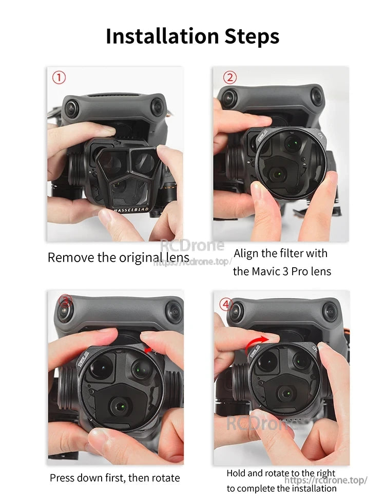 Camera lens filters set for DJI Mavic 3 Pro with various types and strengths.