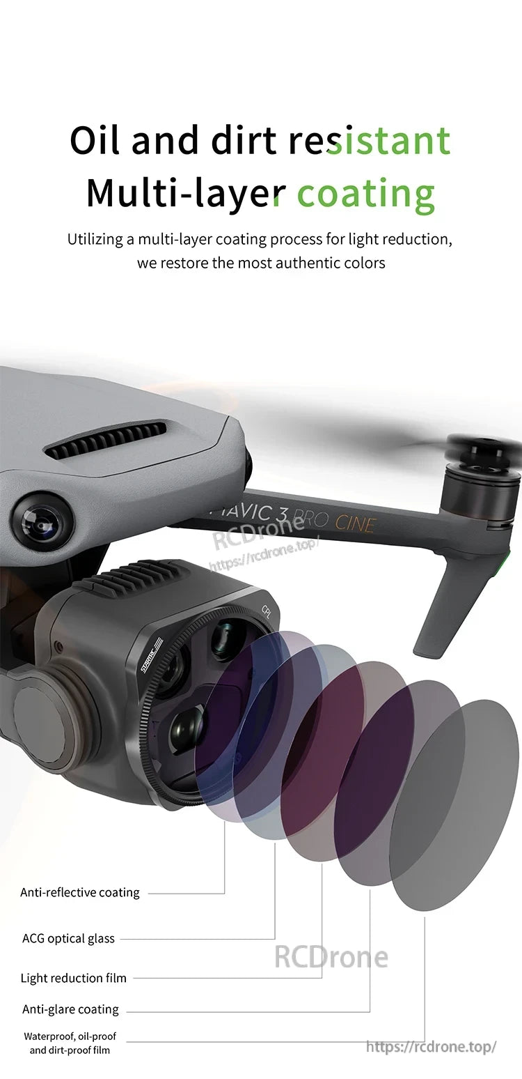 Camera Lens Filter, Multi-layer oil and dirt resistant coating on ACG optical glass improves color accuracy with anti-reflective, anti-glare, and protective properties.