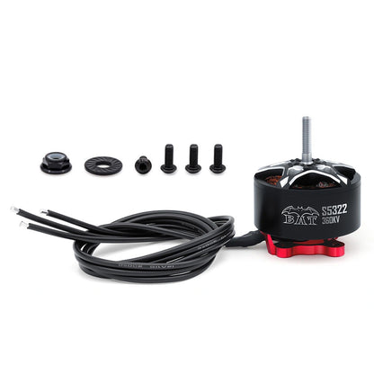 BAT S5322 360KV motor with attached lead wires, prop nut, washer, and mounting screws