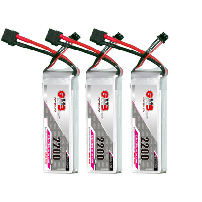 Three GNB 2200mAh 2S LiPo battery packs with XT60 power leads and balance connectors