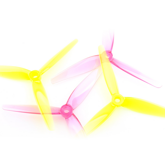 HQProp Ethix P3.5 5.1x3.5x3 tri-blade propeller set in RAD Berry color, pink and yellow