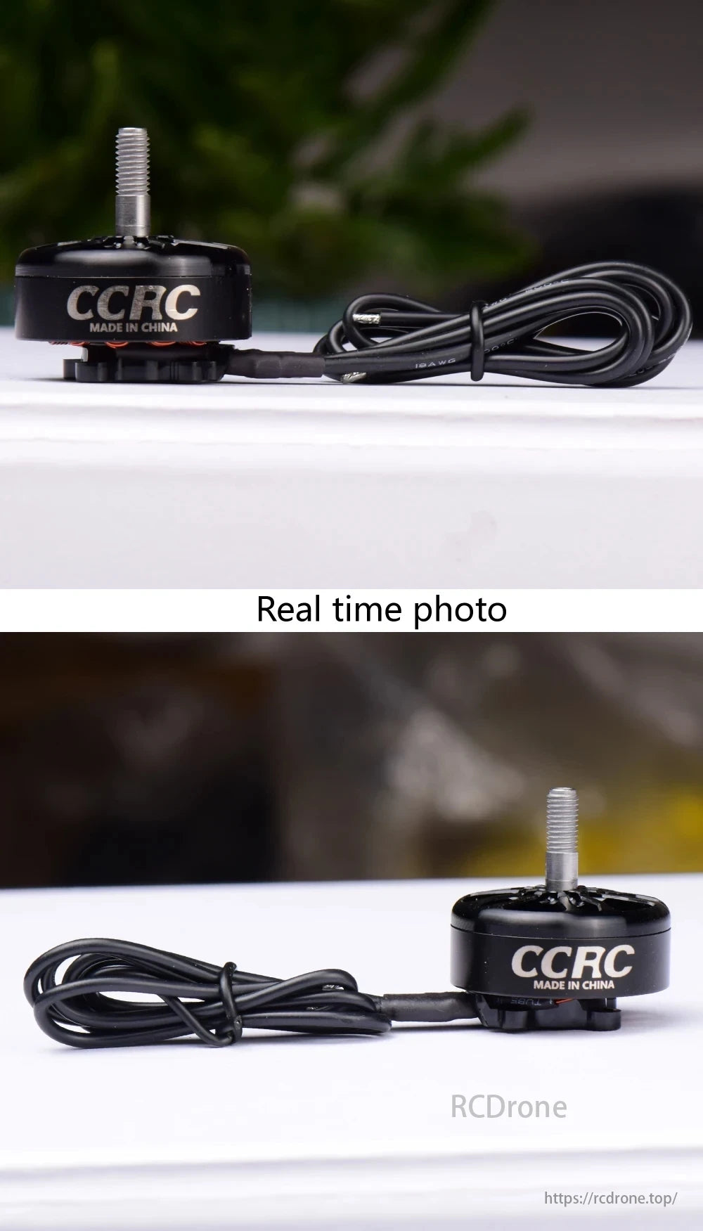 CCRC S2807 1300KV brushless motor, black with coiled wires, made in China, real-time photo shown.
