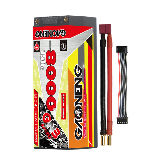 GAONENG GNB 4S 14.8V 8000mAh 150C hard case LiPo battery with 5mm bullet leads and balance lead
