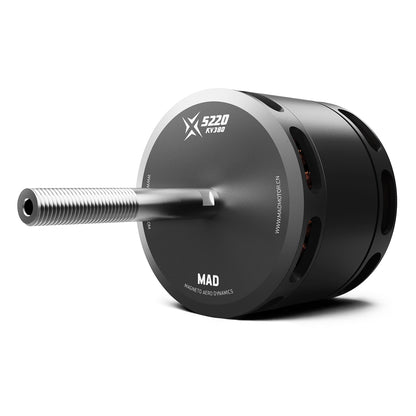 MAD X5220 (Long) IPE eVTOL Airplane Drone Motor, MAD X5220 long brushless drone motor with black can housing and extended threaded shaft