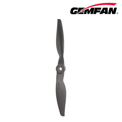Single 8x10 propeller front view with Gemfan logo, centered hub opening