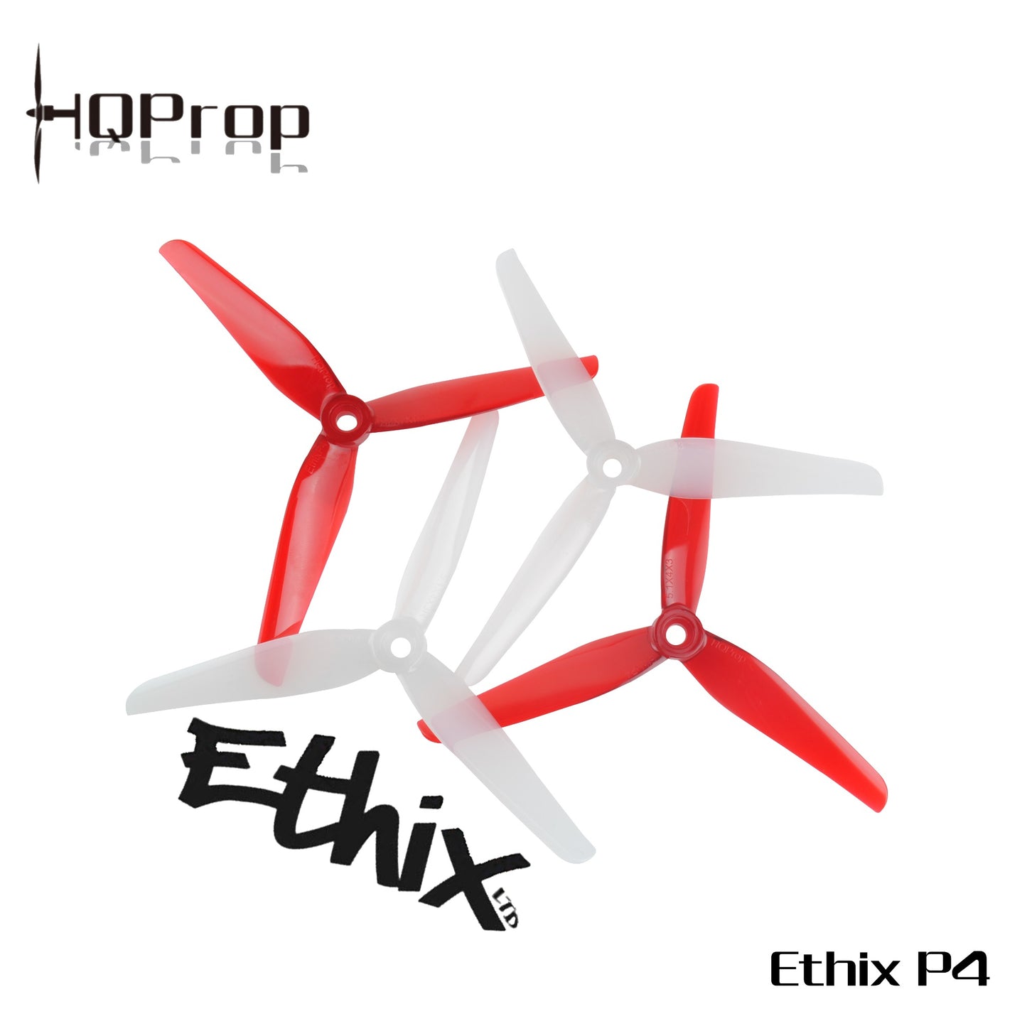 HQProp Ethix P4 candy cane propeller set, four 3-blade props in red and white (2CW + 2CCW)
