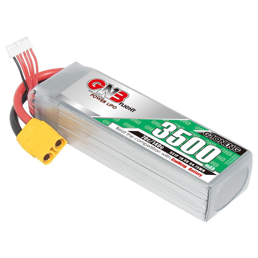 GAONENG GNB 5S 18.5V 3500mAh 70C XT90 LiPo battery angled product view with balance lead