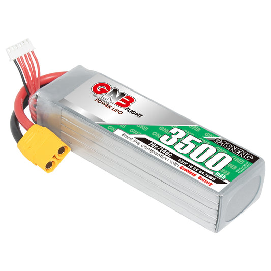 GAONENG GNB 5S 18.5V 3500mAh 70C XT90 LiPo battery angled product view with balance lead