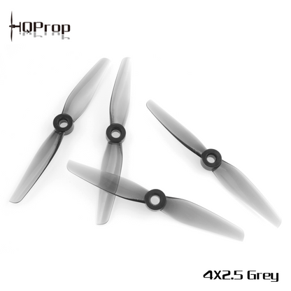 HQProp 4X2.5 Grey polycarbonate 4 inch propellers with HQProp logo and 4x2.5 Grey text
