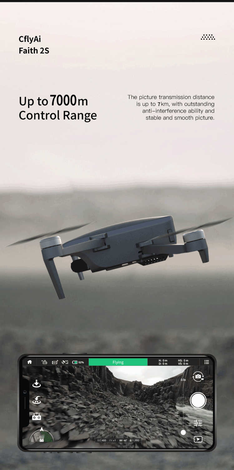 Cfly Faith 2s 7km 35Min 3-axis gimbal GPS 5G wifi 4k professional camera drone 23 CflyAi Faith 2S picture transmission distance Up to 7000m is up to