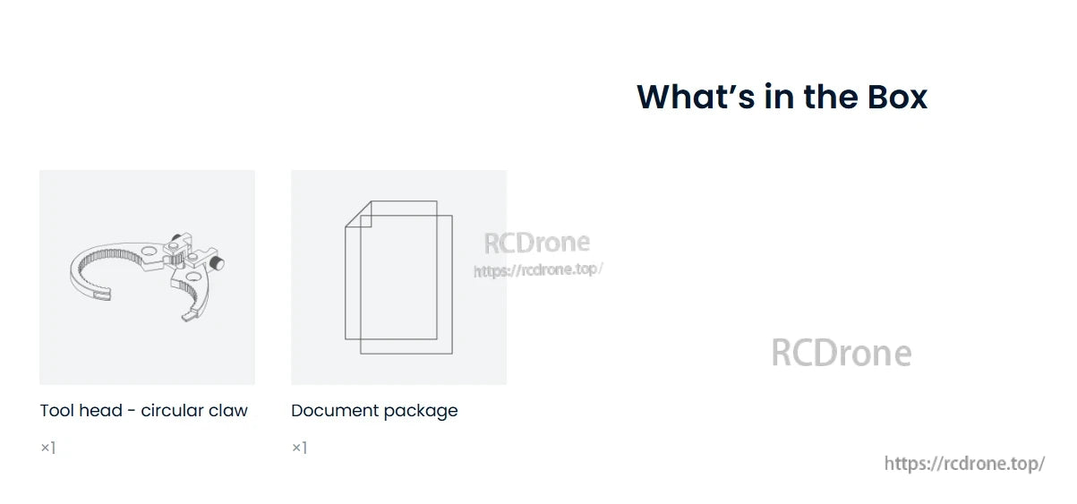 Tool head - circular claw and document package included in box.