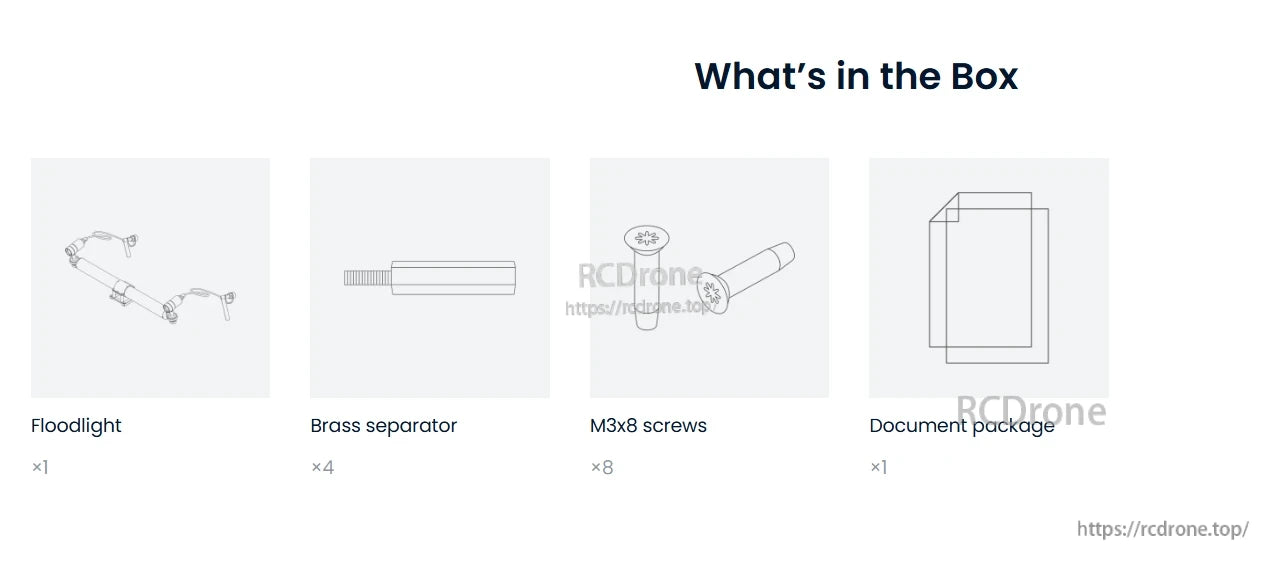CHASING Floodlight, Includes one brass floodlight, four M3x8 screws, eight separators, and one document package.