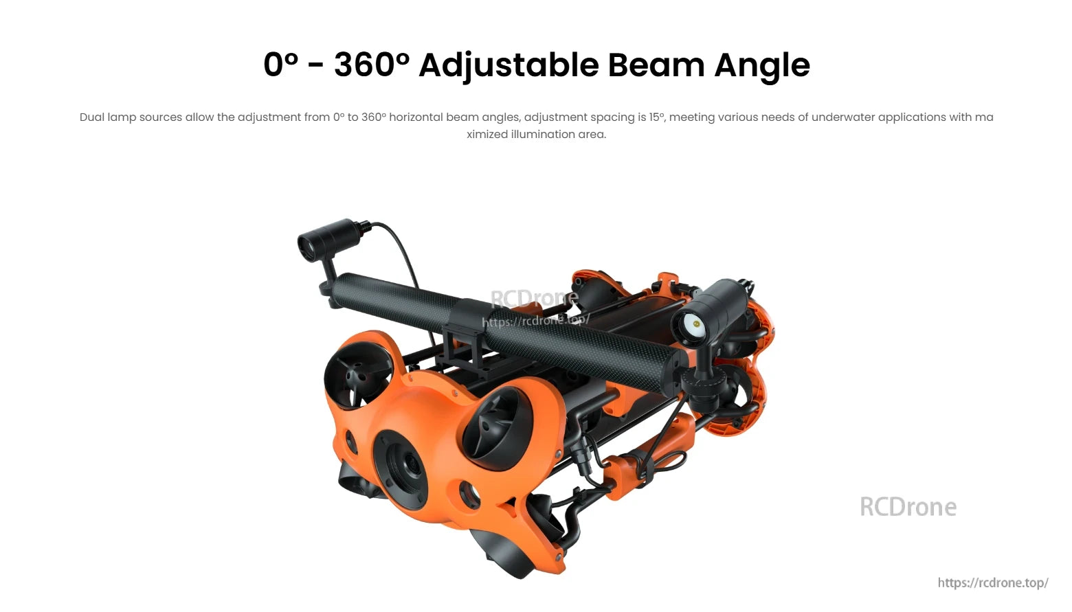 CHASING Floodlight, Dual lamps with 15° spacing and adjustable 0°–360° beam angle provide enhanced underwater illumination.