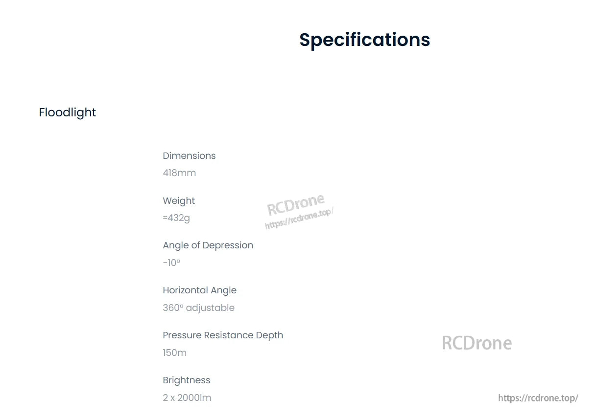 CHASING Floodlight, Floodlight: 418mm, 432g, adjustable -10° to 360°, 150m depth rating, 4000lm brightness.