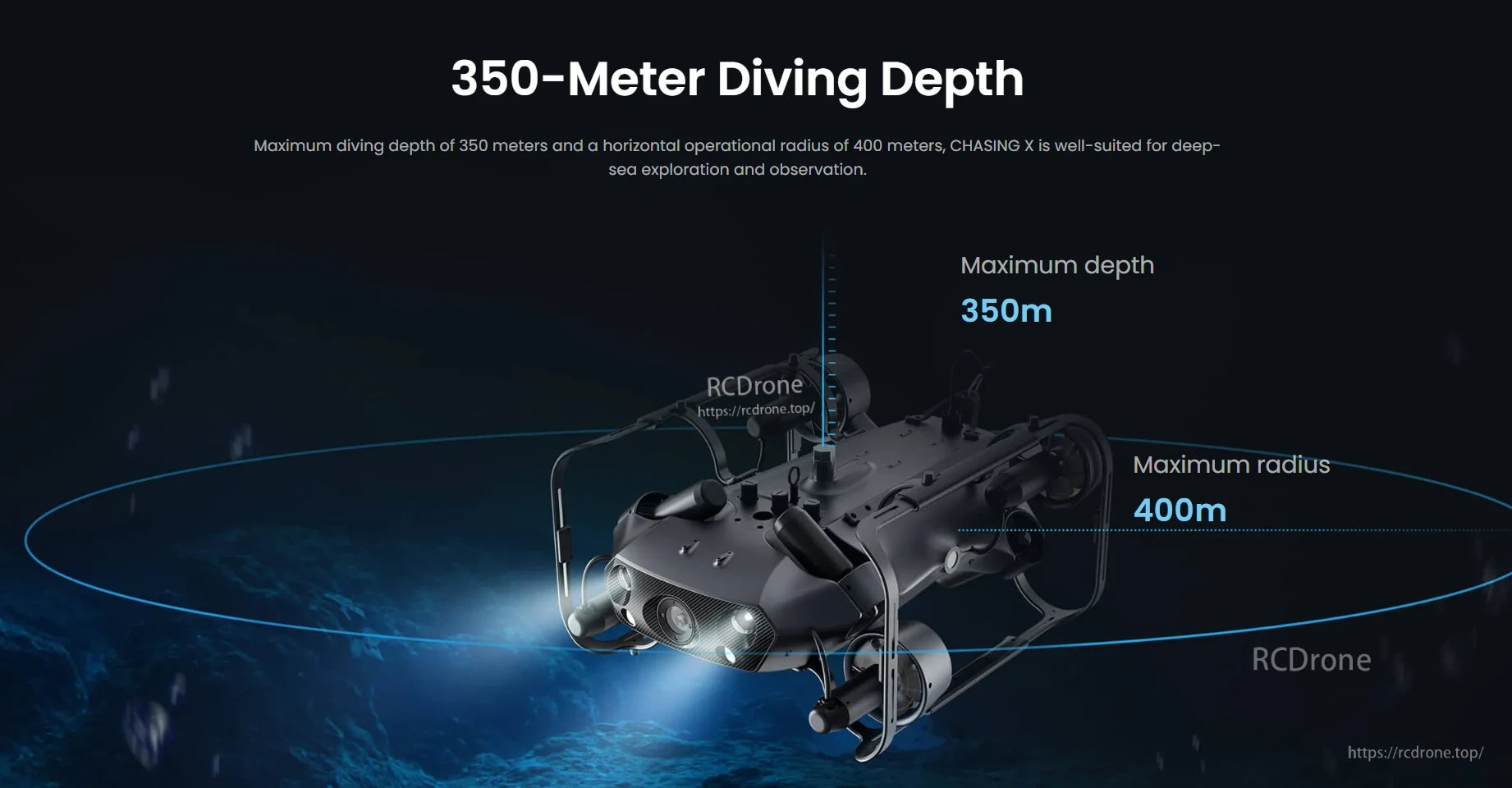 CHASING X Underwater ROV – 350 m Deep-Sea Drone, CHASING X ROV dives up to 350m with a 400m range, perfect for deep-sea exploration and observation.