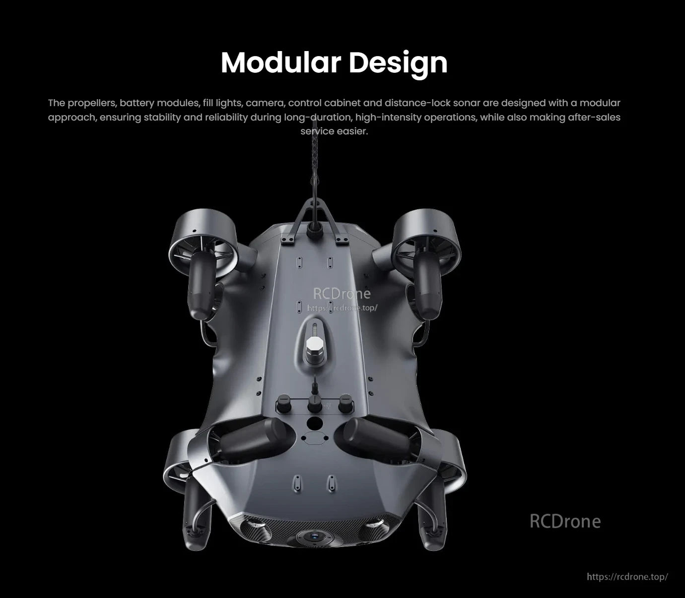 CHASING X Underwater ROV – 350 m Deep-Sea Drone, Modular design enhances stability, reliability, and serviceability for prolonged, intense underwater drone missions.