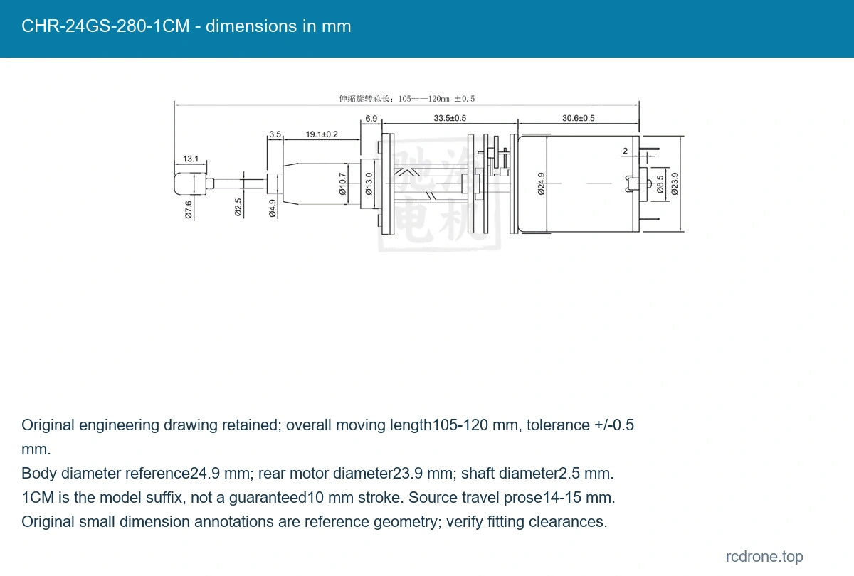 CHR-24GS-280-1CM - dimensions in mm