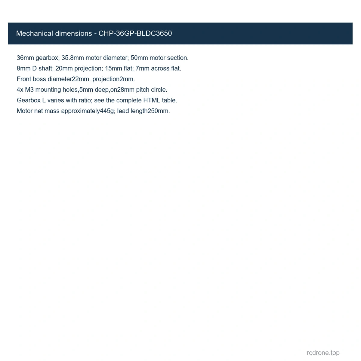 Mechanical dimensions - CHP-36GP-BLDC3650