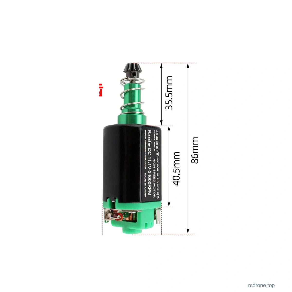 Long Shaft Motor - No.21 Green Demon - MIM Pinion; original dimension references