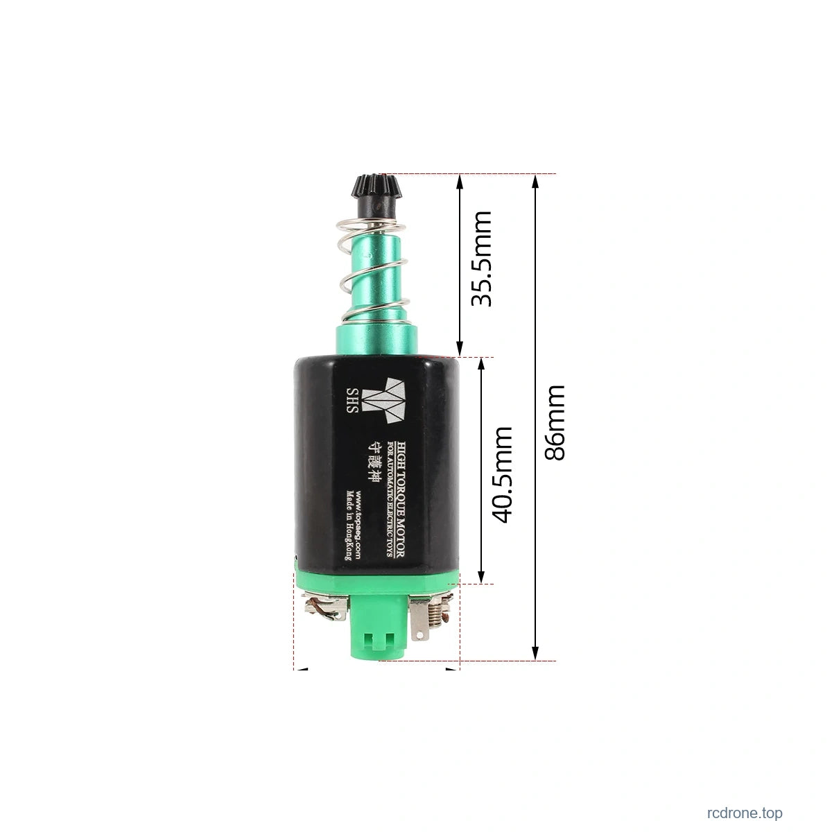 Long Shaft Motor - No.23 SHS - Black Pinion; original dimension references
