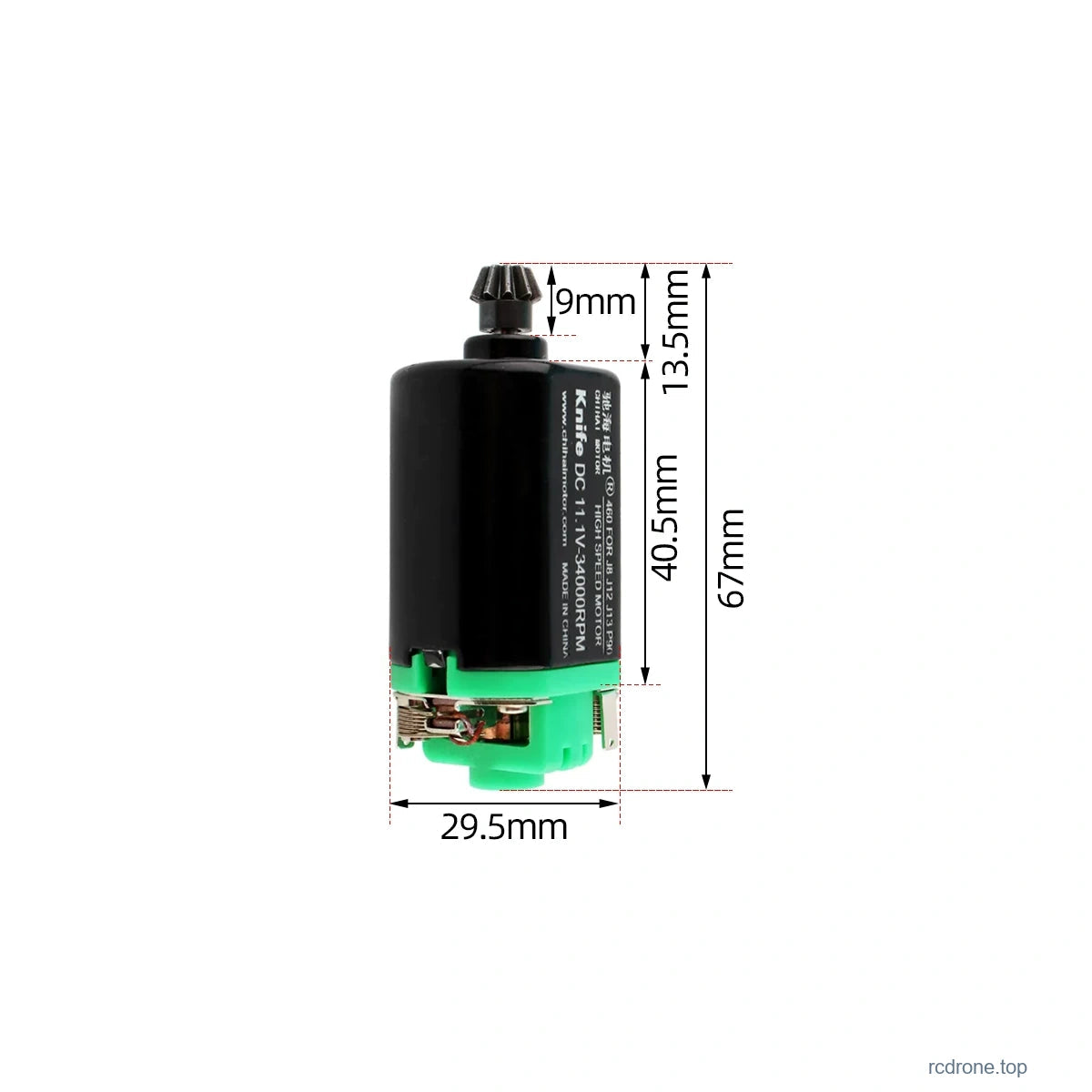 Short Shaft Motor - No.9 Green Demon - MIM Pinion; original dimension references