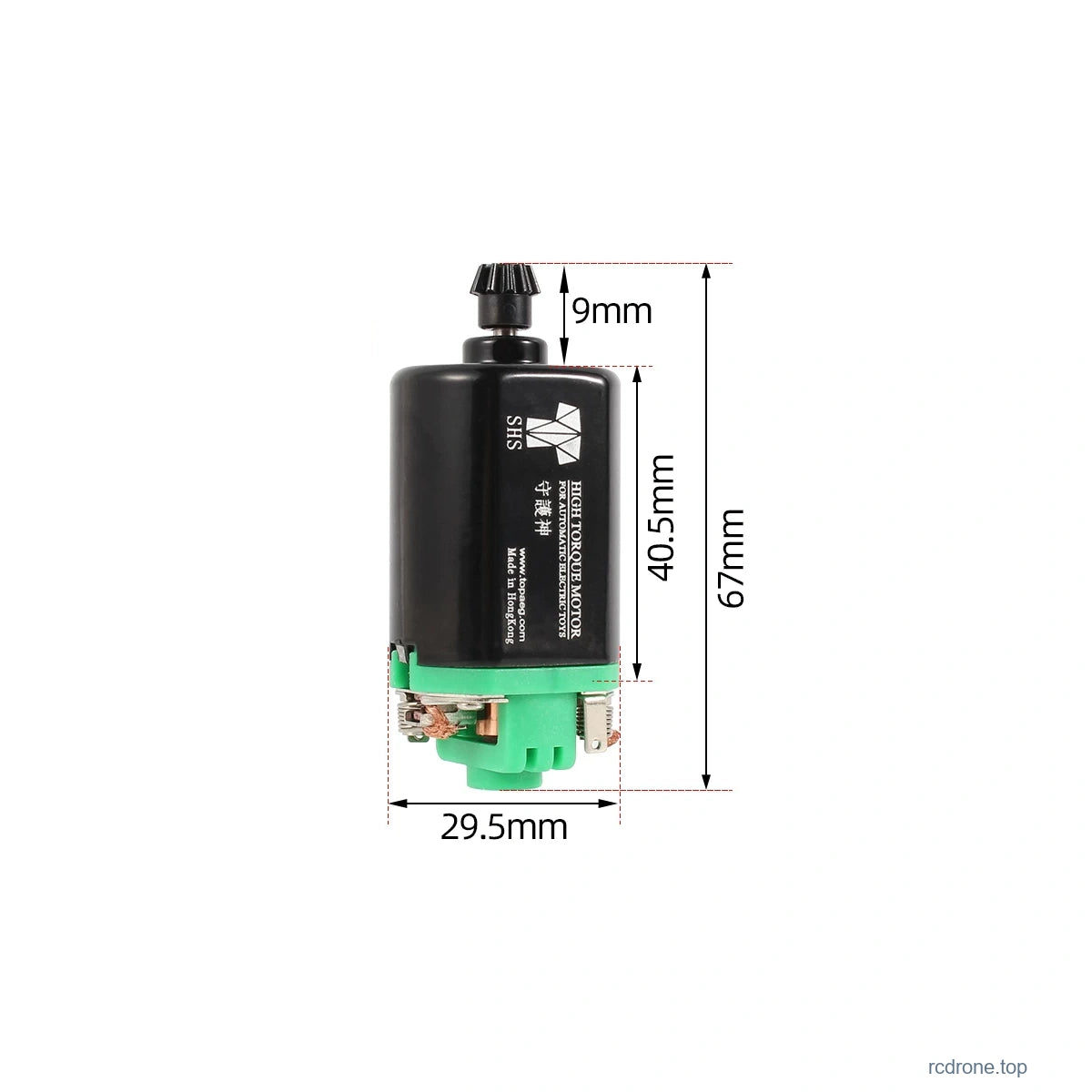 Short Shaft Motor - No.10 SHS - MIM Pinion; original dimension references