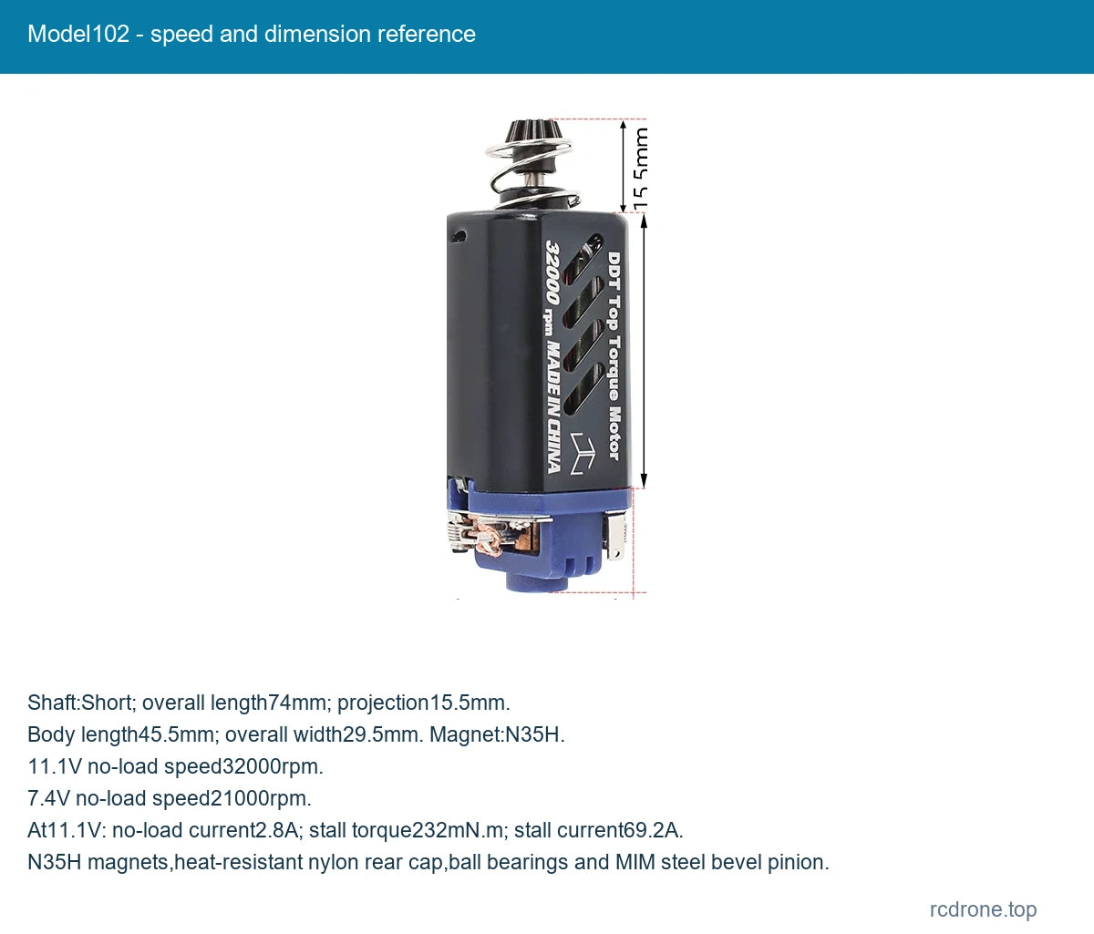 Model102 - speed and dimension reference
