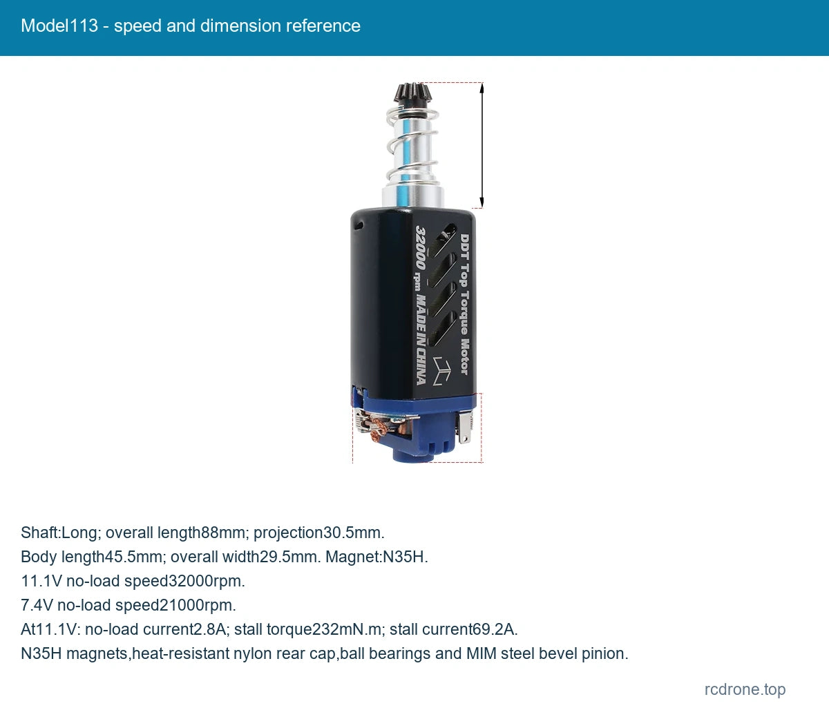 Model113 - speed and dimension reference