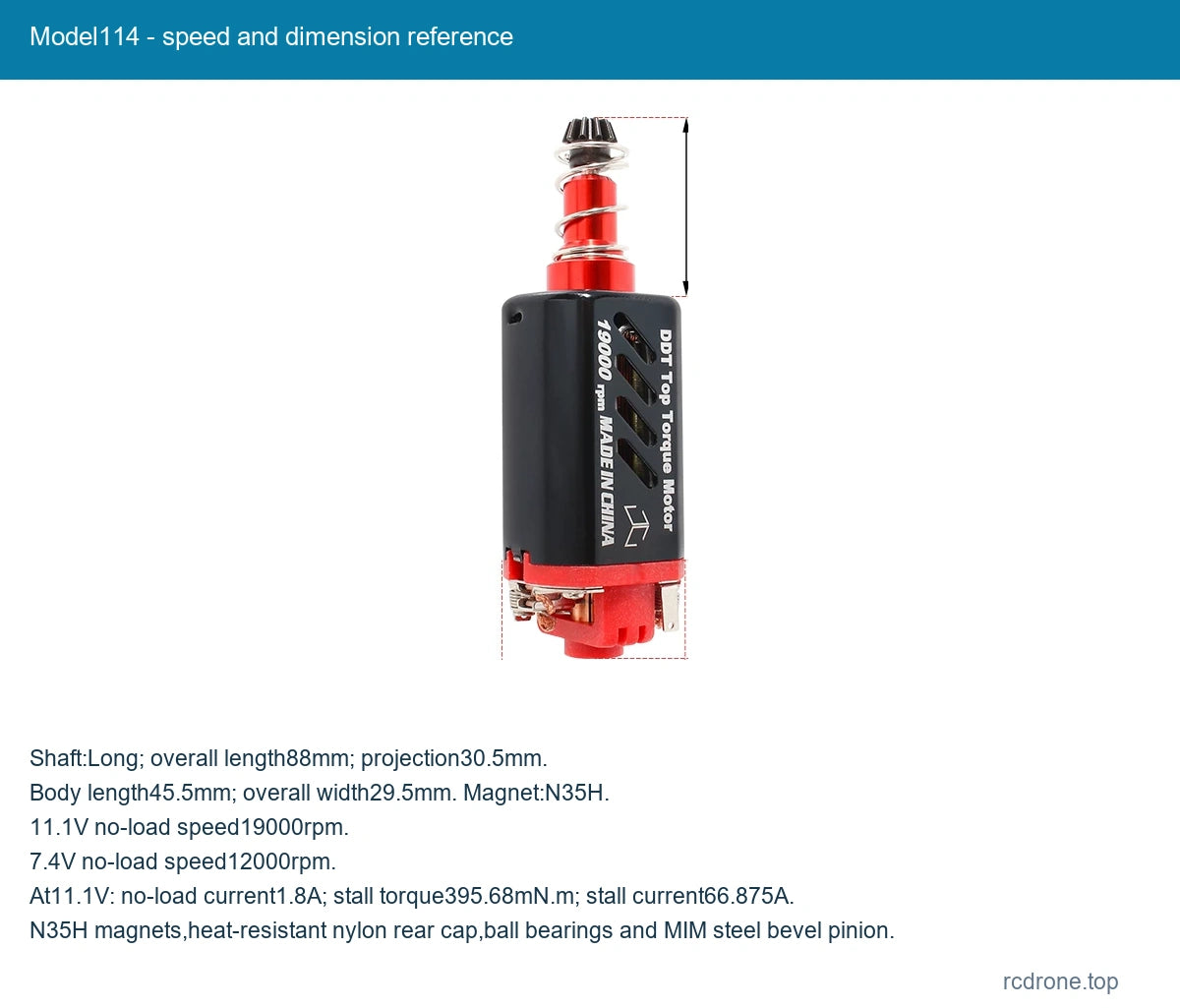 Model114 - speed and dimension reference
