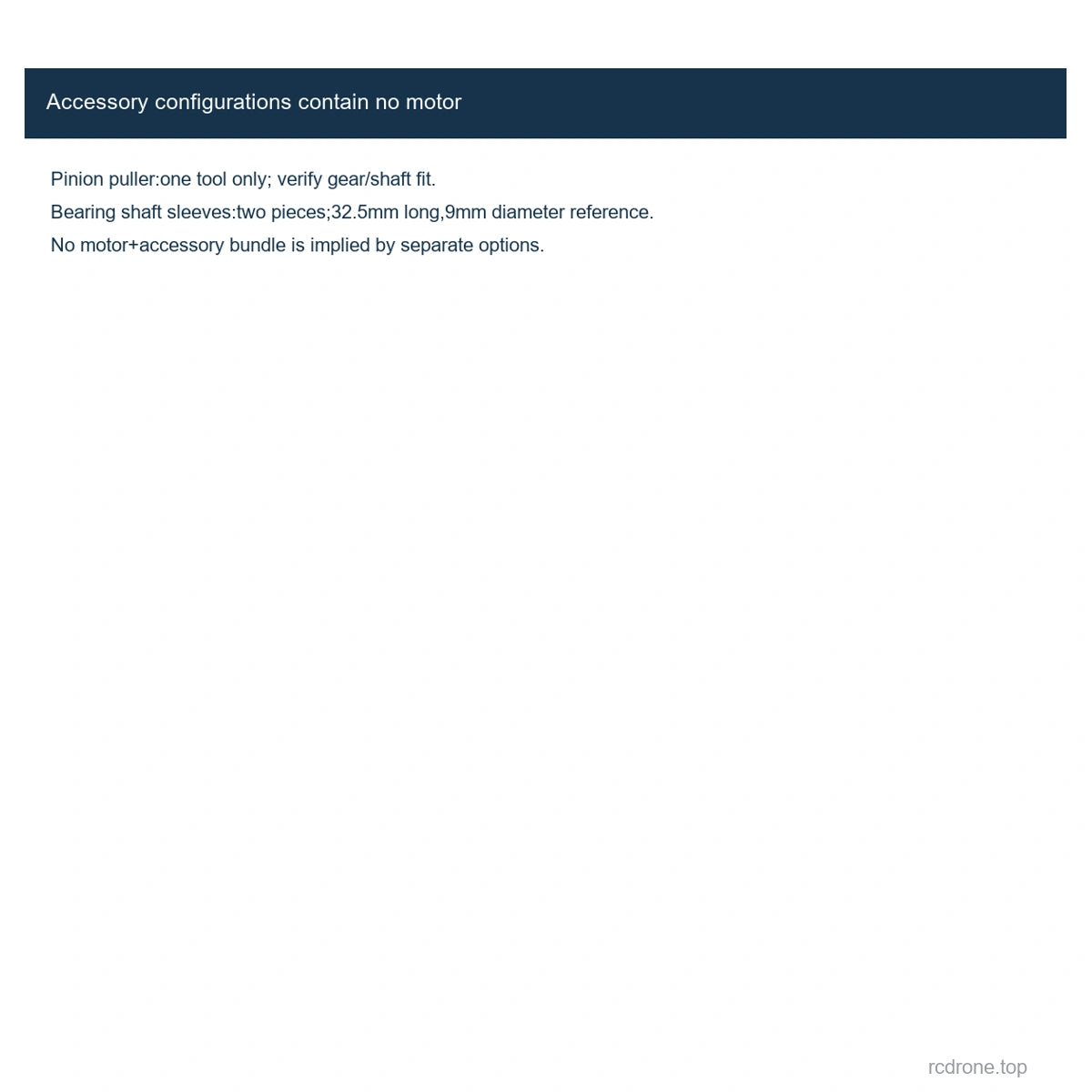 Accessory configurations contain no motor