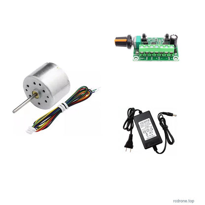 Motor, speed controller and power adapter; adapter photo is a 24V reference