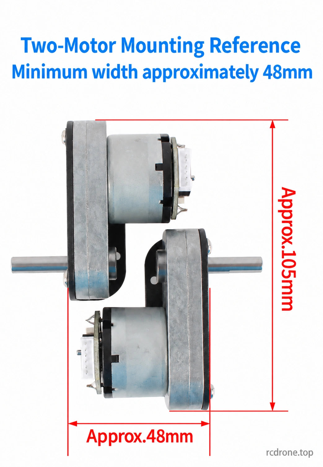 Two-motor offset mounting reference,approximately48mm width and105mm height
