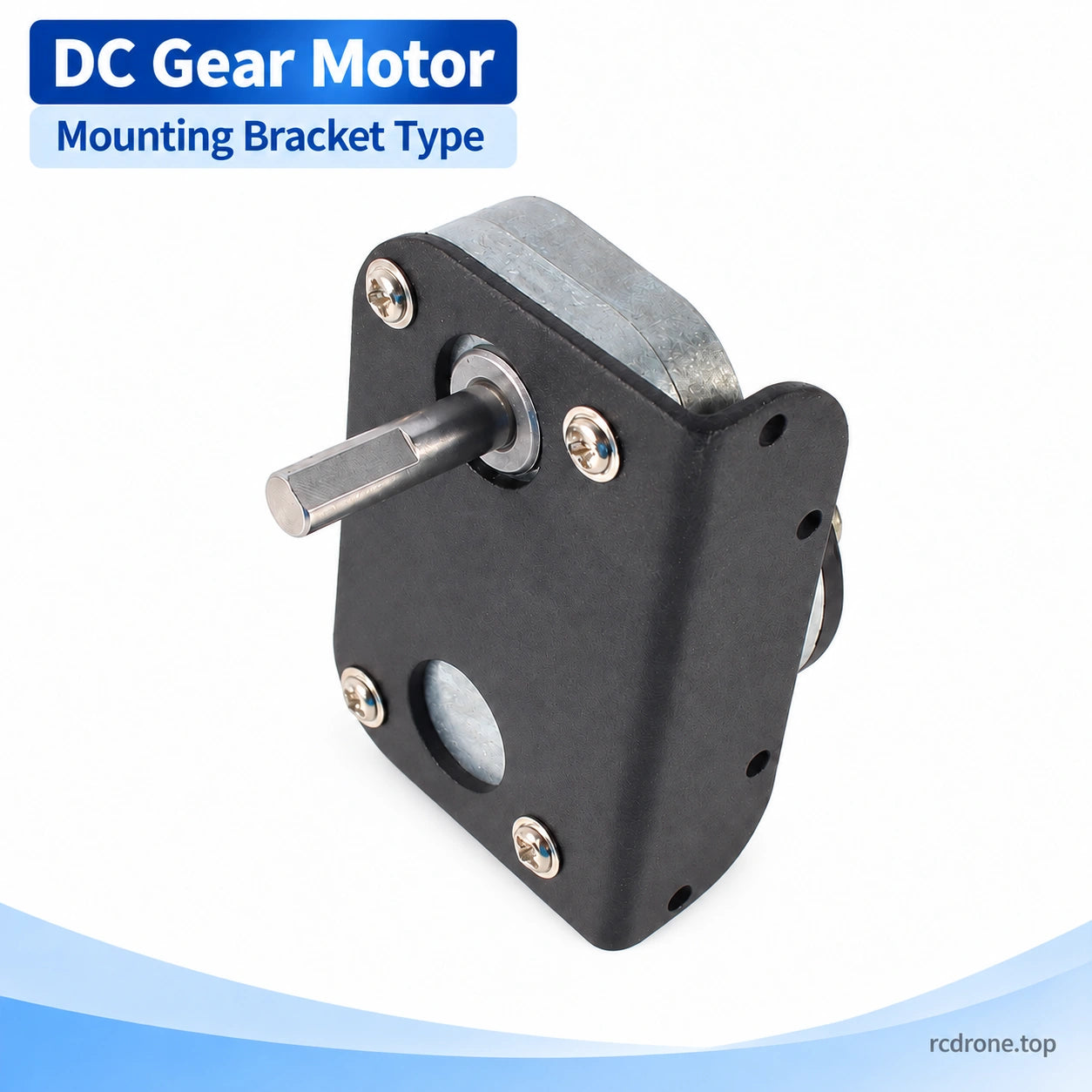 Oblique view of motor installed in mounting bracket